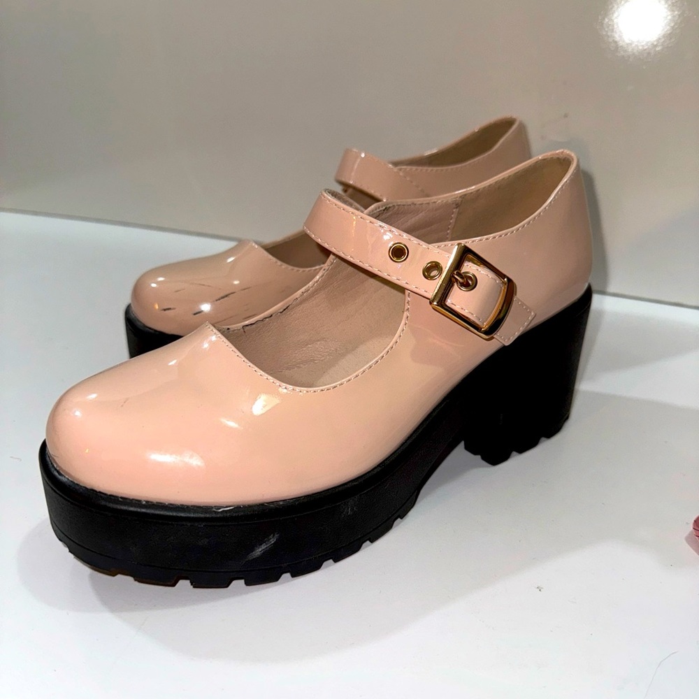 Nasty Gal Patent Leather Chunky Platform Mary Jane’s Pink Sz 5 90s Y2K Grunge